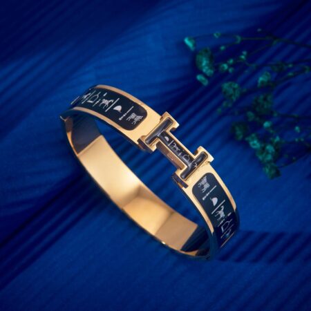 Black Enamel H-Clasp Bangle