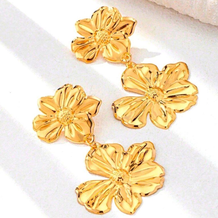 Double Flower Drop Earrings