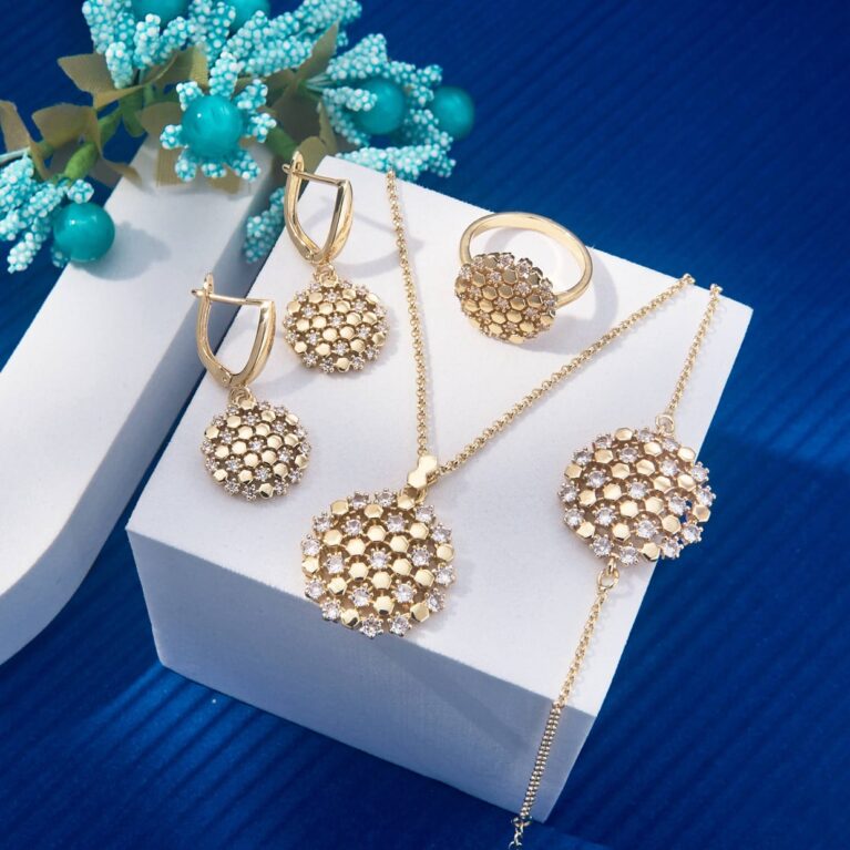 Honeycomb Crystal Set (Earrings + Necklace + Bracelet + Ring)