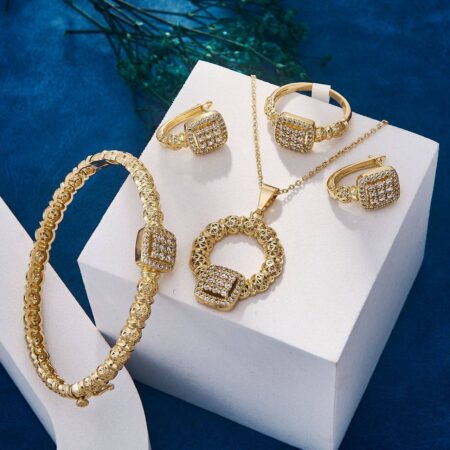 Square Pavé Bead Set (Bangle + Pendant + Earrings + Ring)