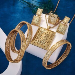 Ornate Square Pendant & Bangle Set