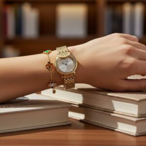 Gold Watch + Clover Bracelet (White Dial)